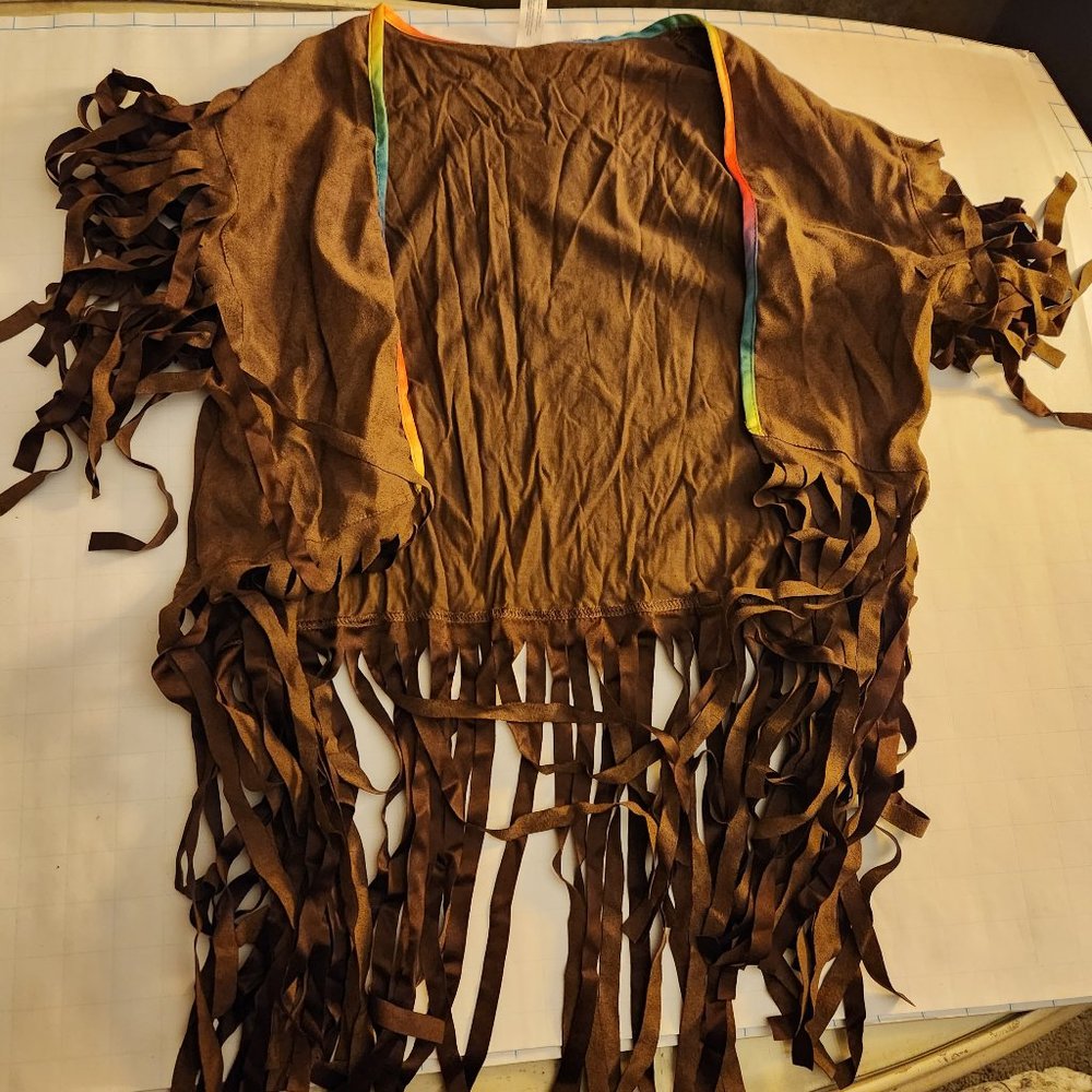 Womens Halloween Costume Cowgirl, Hippie Brown Fringe Top NWT